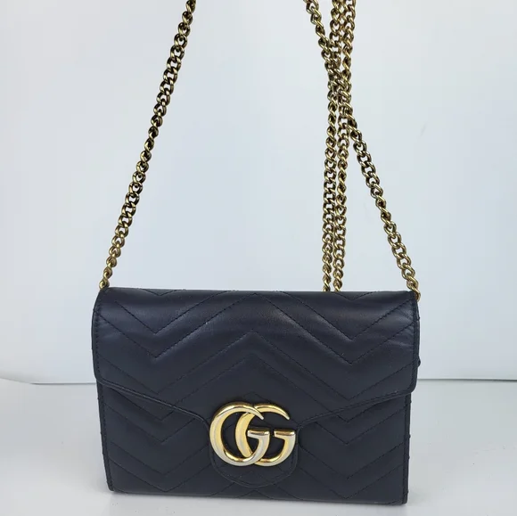 Gucci GG Marmont Chain Wallet Matelasse Leather - Picture 2 of 12
